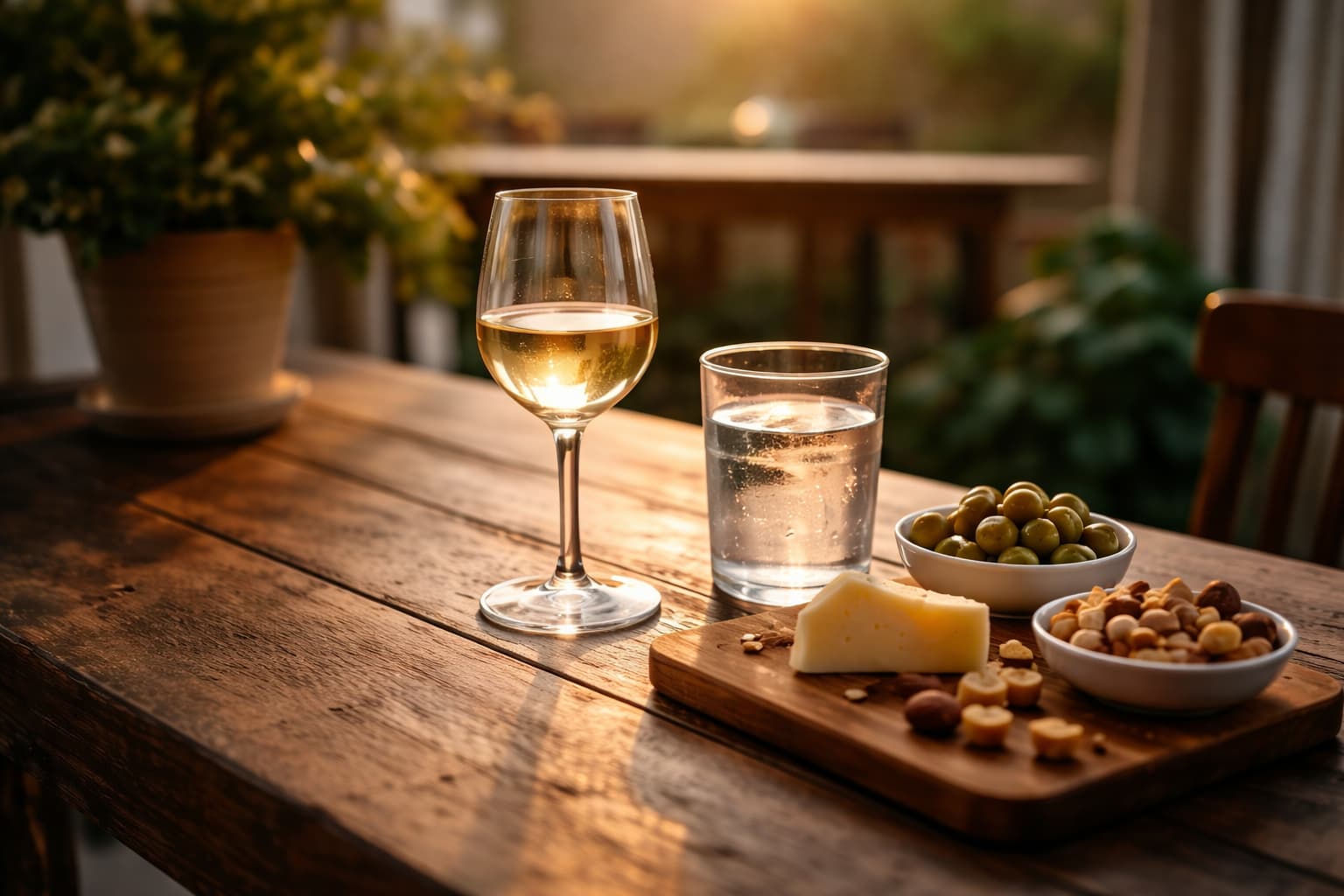 Escena cotidiana de celebración sencilla, copa sobre la mesa, ambiente tranquilo